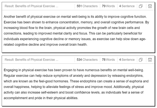 Generated paragraph results example