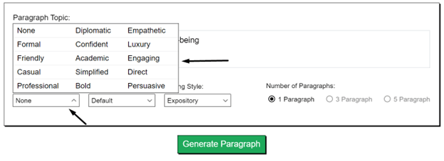 Select tone of the Paragraph Example